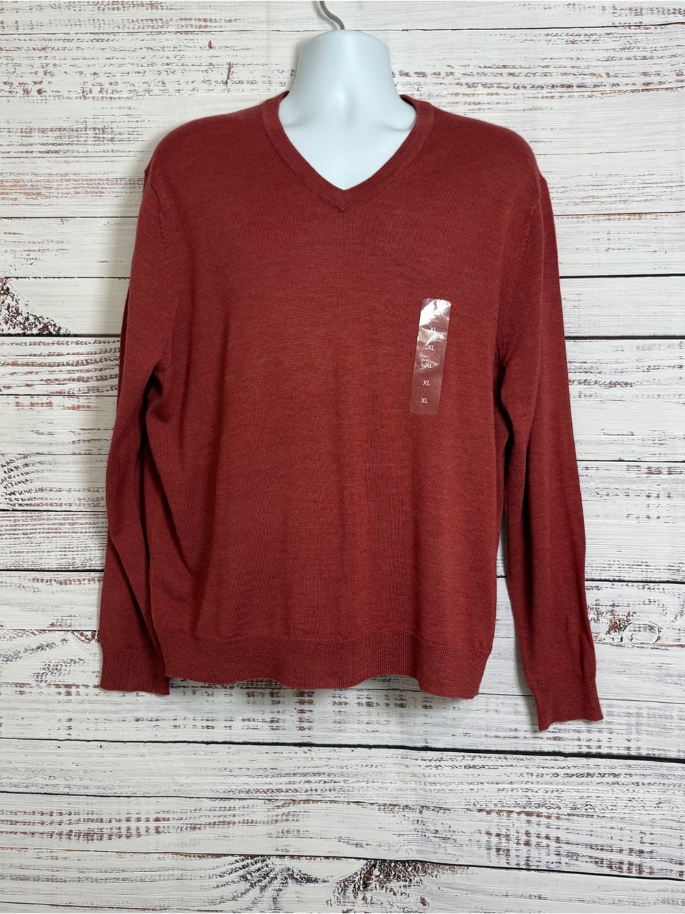 Club Room Reddish Coral V Neck Wool Blend Sweater